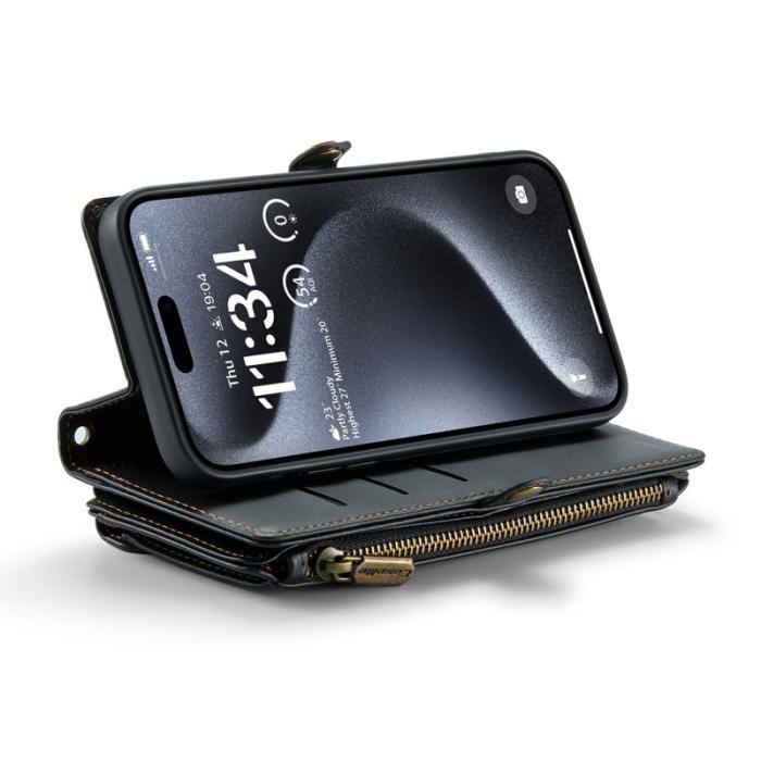 Caseme - CASEME C36 iPhone 16 Pro Läderfodral med Dragkedja - Svart