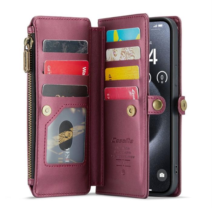 Caseme - CASEME C36 iPhone 16 Pro Läderfodral med Kortfack - Vinröd