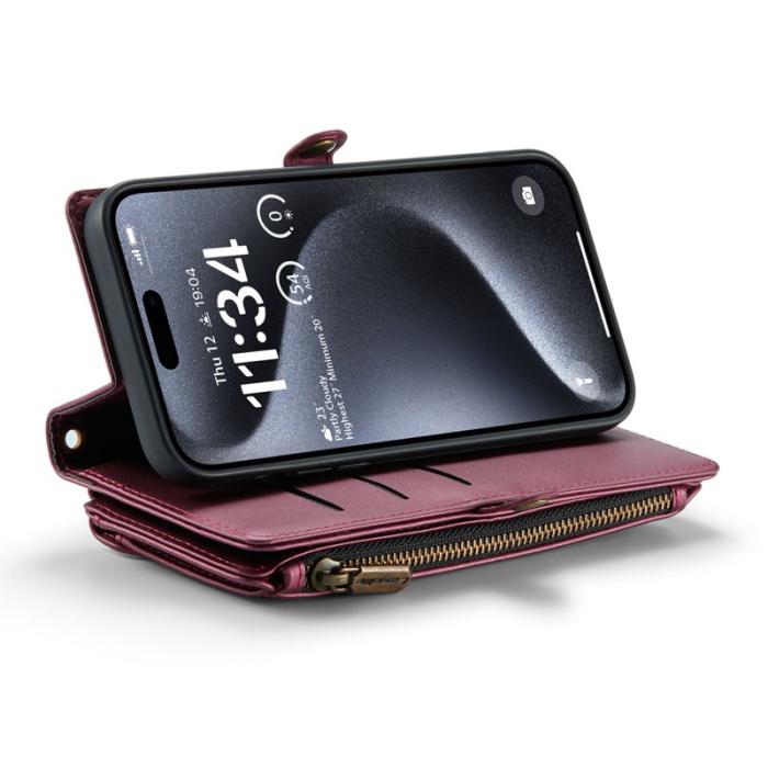 Caseme - CASEME C36 iPhone 16 Pro Läderfodral med Kortfack - Vinröd