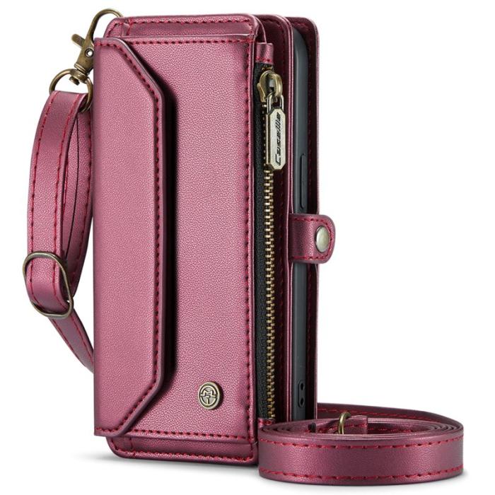 Caseme - CASEME C36 iPhone 16 Pro Läderfodral med Kortfack - Vinröd