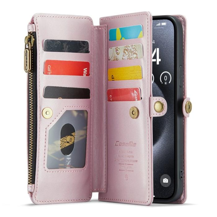 Caseme - CASEME C36 iPhone 16 Pro Max Läderfodral med Dragkedja - Rosa