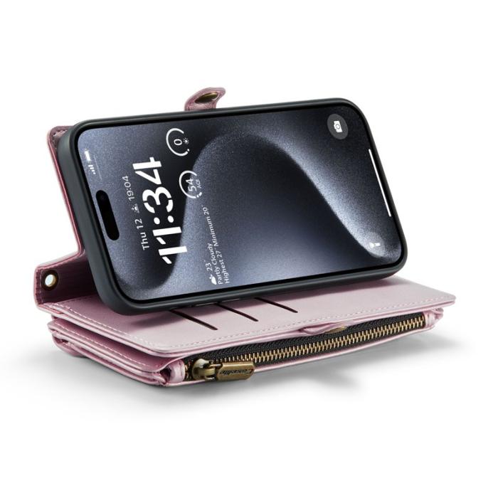 Caseme - CASEME C36 iPhone 16 Pro Max Läderfodral med Dragkedja - Rosa