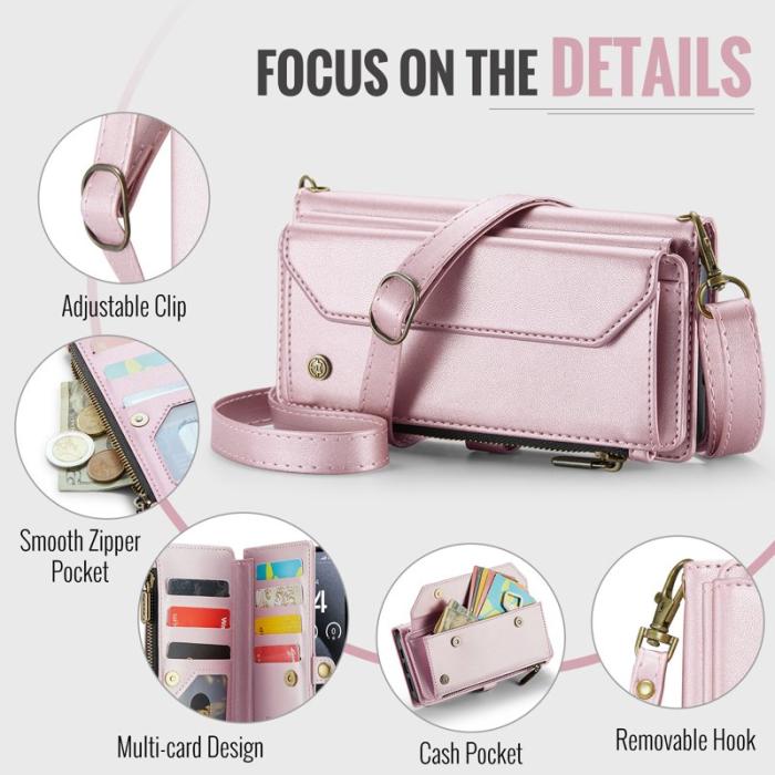 Caseme - CASEME C36 iPhone 16 Pro Max Läderfodral med Dragkedja - Rosa