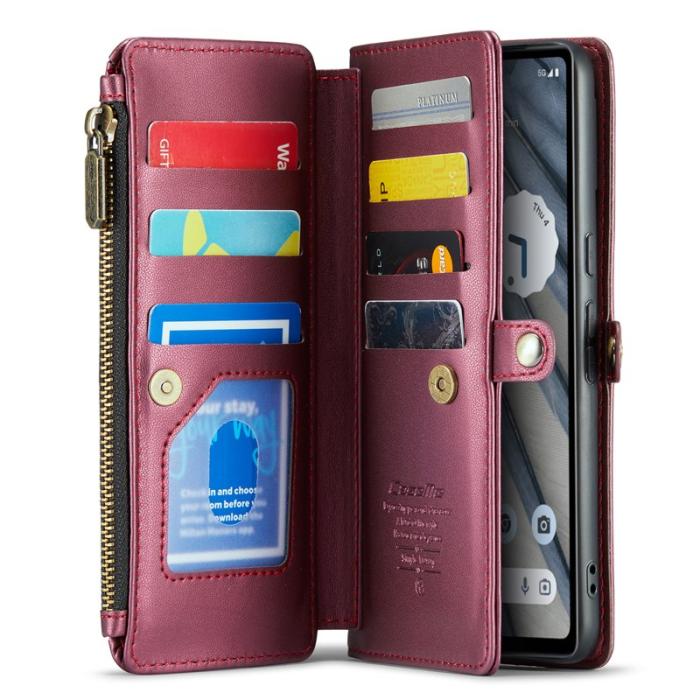 Caseme - CASEME C36 Läderfodral för Google Pixel 7a - Vinröd