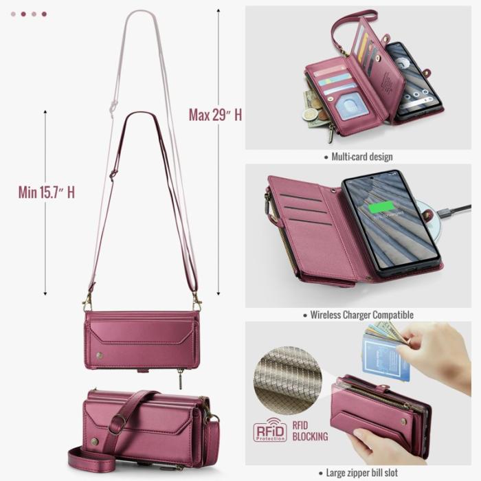 Caseme - CASEME C36 Läderfodral för Google Pixel 7a - Vinröd