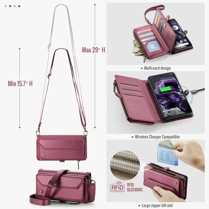 Caseme - CASEME Plånboksfodral Konstläder för Google Pixel 8 - Vinröd