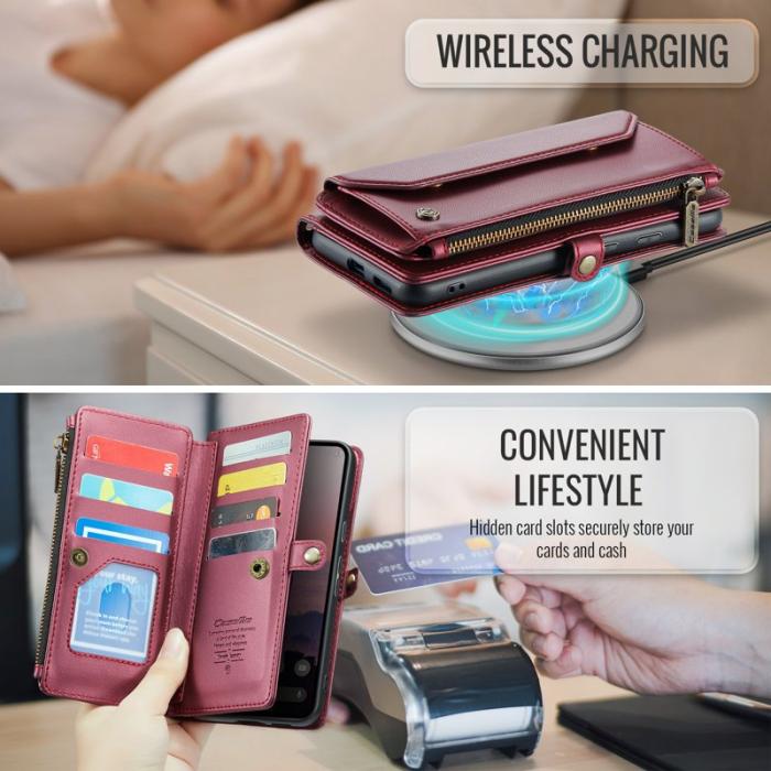 Caseme - CASEME C36 Läderfodral för Google Pixel 9a med kortfack - Vinröd