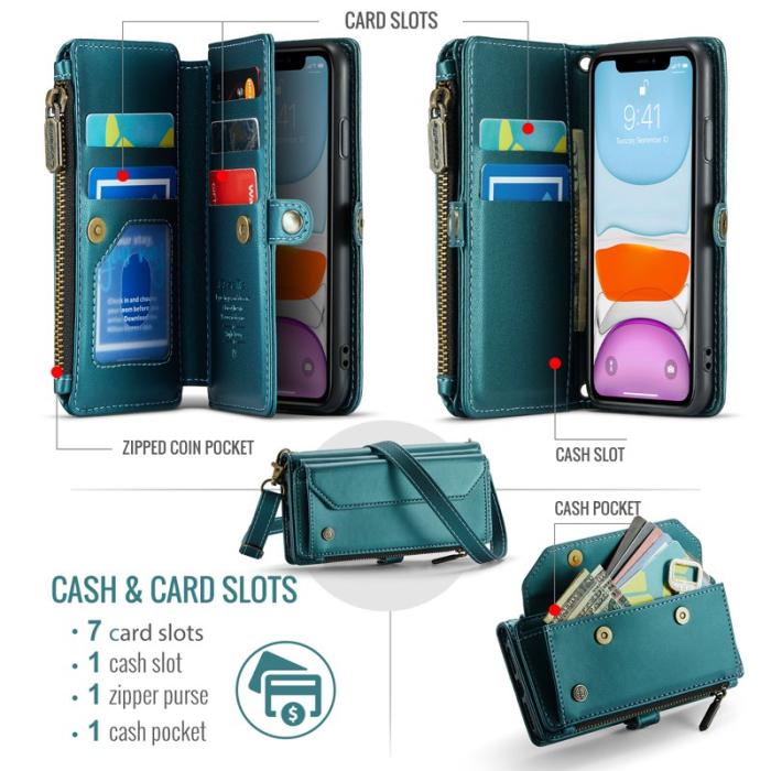 Caseme - CASEME C36 Läderfodral för iPhone 11 med kortfack - Grön