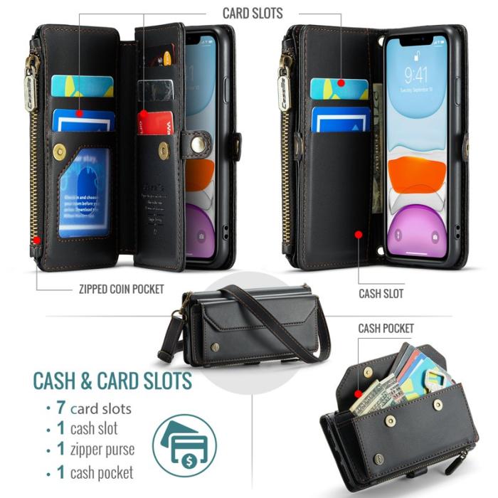 Caseme - CASEME C36 Läderfodral för iPhone 11 med kortfack - Svart