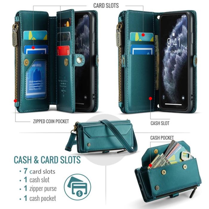 Caseme - CASEME C36 Läderfodral för iPhone 11 Pro med kortfack - Grön