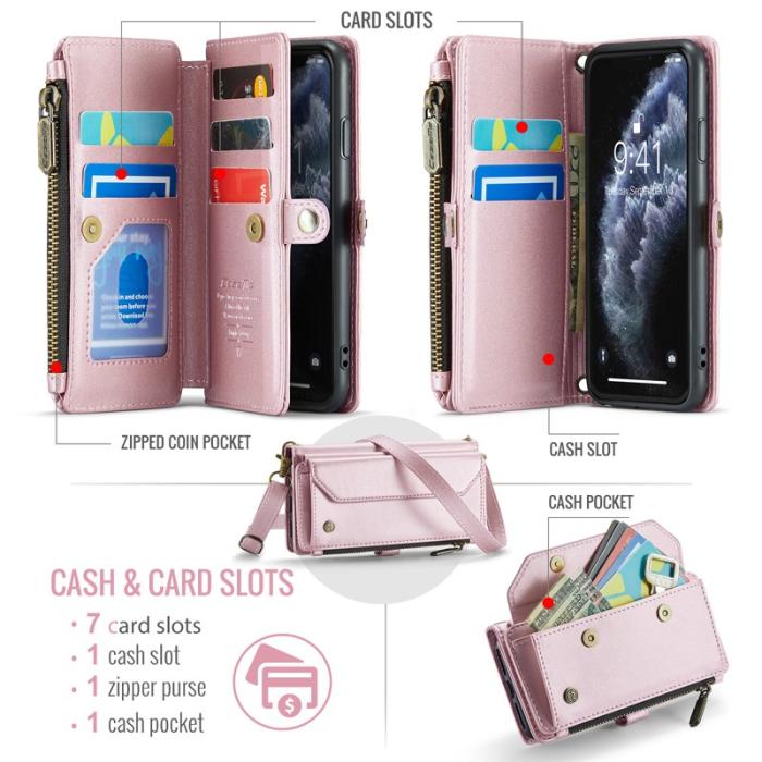 Caseme - CASEME C36 Läderfodral för iPhone 11 Pro med kortfickor - Rosa