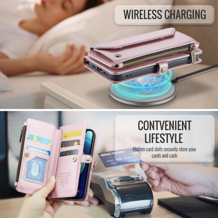 Caseme - CASEME Plånboksfodral Konstläder för iPhone 12/12 Pro - Rosa