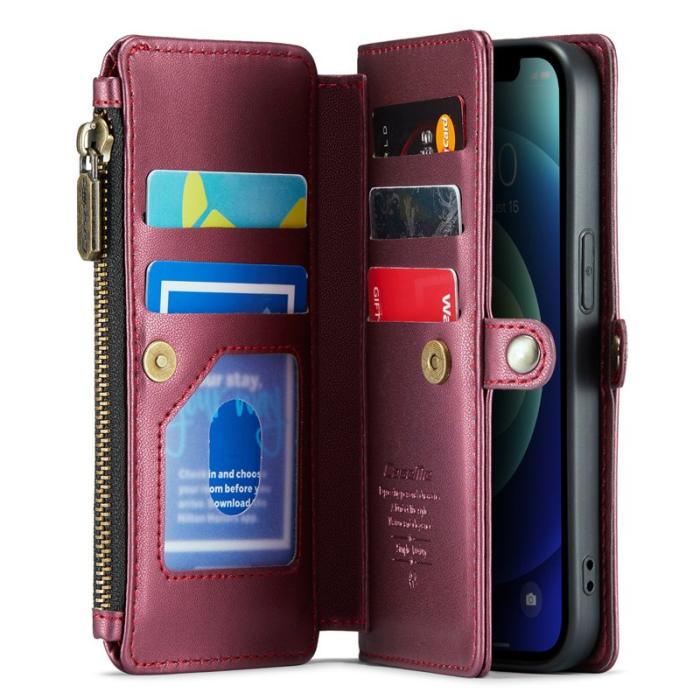 Caseme - CASEME Plånboksfodral Konstläder för iPhone 12/12 Pro - Vinröd
