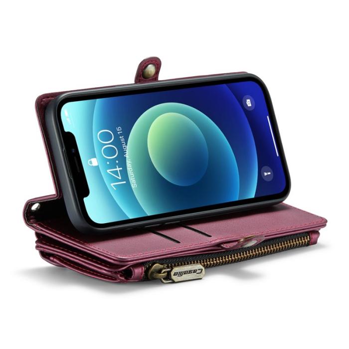Caseme - CASEME Plånboksfodral Konstläder för iPhone 12/12 Pro - Vinröd