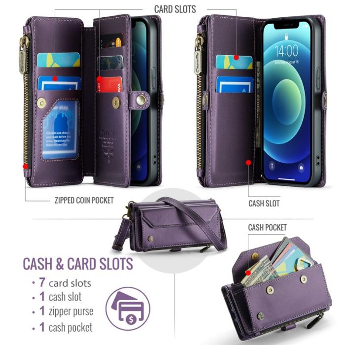 Caseme - CASEME C36 Läderfodral för iPhone 12 mini med kortfack - Lila