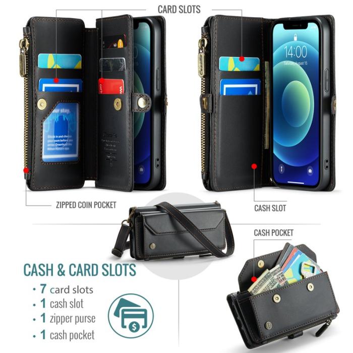 Caseme - CASEME C36 Läderfodral för iPhone 12 mini med kortfack - Svart