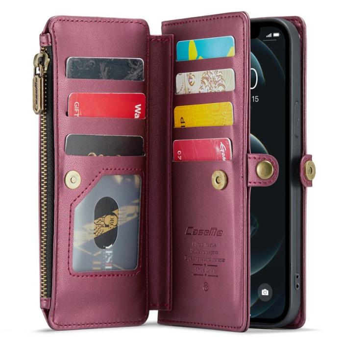 Caseme - CASEME Plånboksfodral Konstläder för iPhone 12 Pro Max - Vinröd