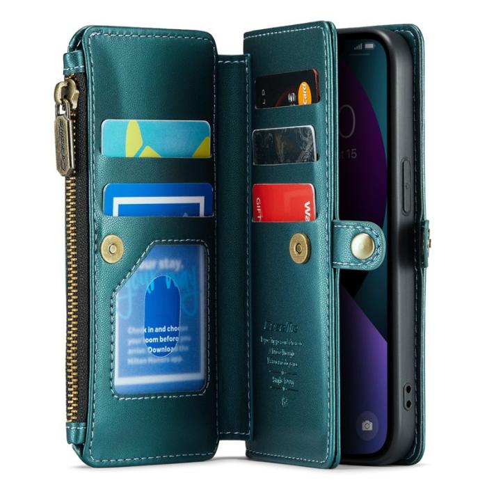 Caseme - CASEME Plånboksfodral Konstläder för iPhone 13 med kortfack - Grön