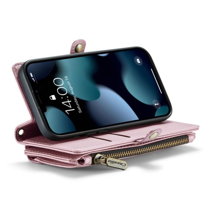 Caseme - CASEME Plånboksfodral Konstläder för iPhone 13 mini med kortfack - Rosa