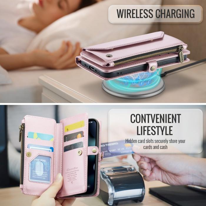 Caseme - CASEME Plånboksfodral Konstläder för iPhone 13 mini med kortfack - Rosa