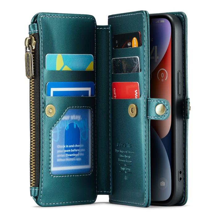 Caseme - CASEME Plånboksfodral Konstläder för iPhone 14 med kortfack - Grön