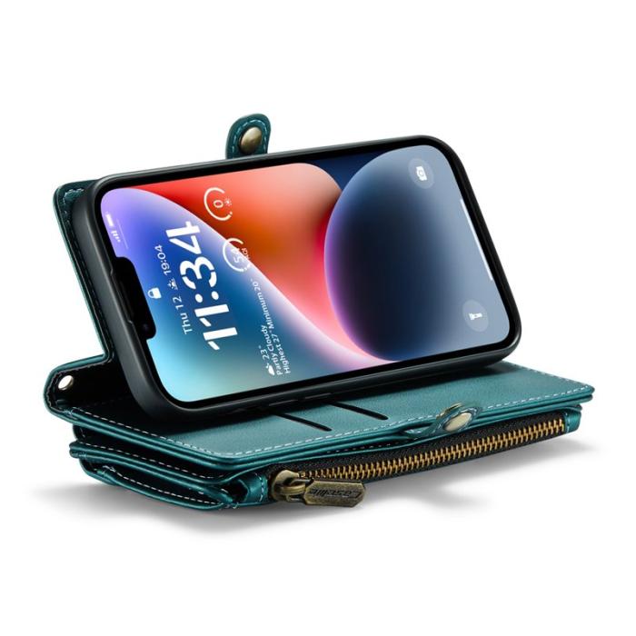 Caseme - CASEME Plånboksfodral Konstläder för iPhone 14 med kortfack - Grön