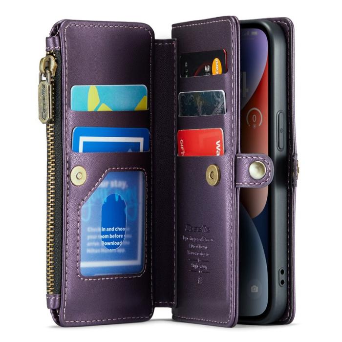 Caseme - CASEME Plånboksfodral Konstläder för iPhone 14 med kortfack - Lila
