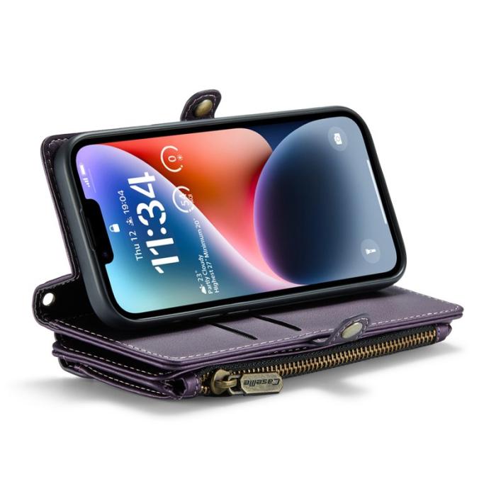 Caseme - CASEME Plånboksfodral Konstläder för iPhone 14 med kortfack - Lila