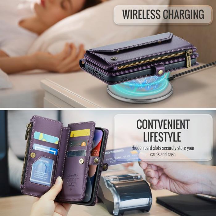 Caseme - CASEME Plånboksfodral Konstläder för iPhone 14 med kortfack - Lila