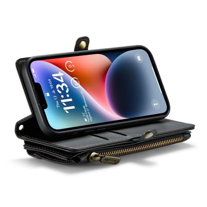 Caseme - CASEME Plånboksfodral Konstläder för iPhone 14 med kortfack - Svart