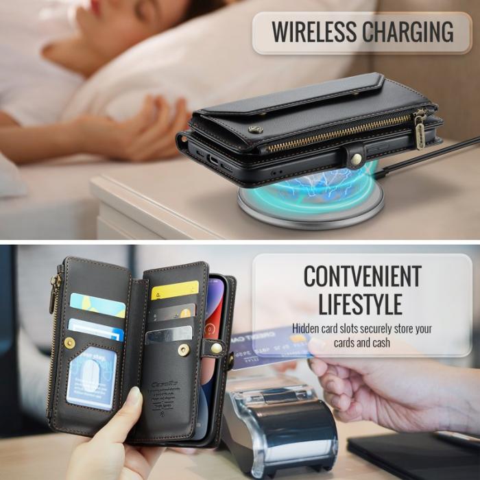 Caseme - CASEME Plånboksfodral Konstläder för iPhone 14 med kortfack - Svart