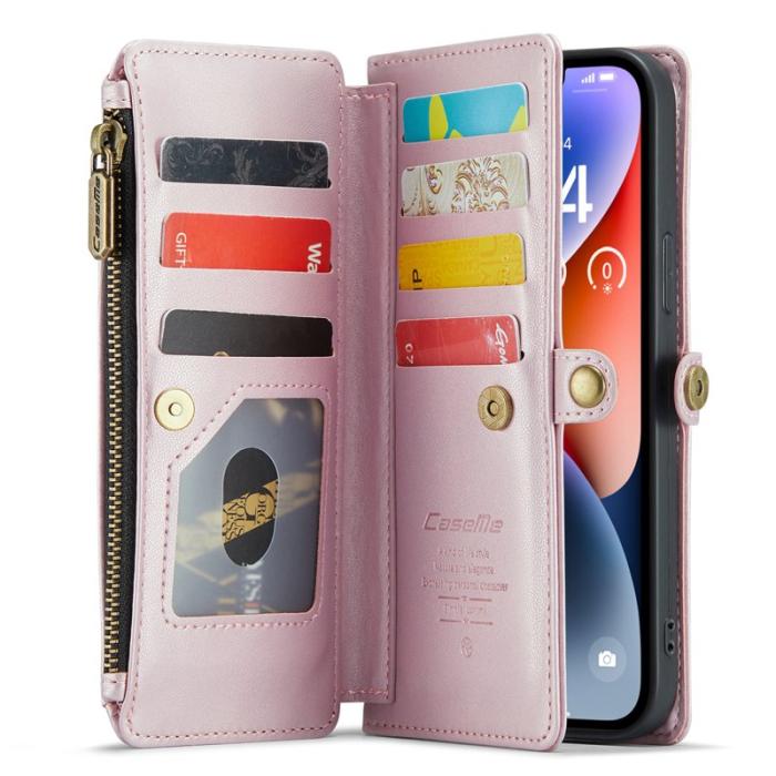 Caseme - CASEME Plånboksfodral Konstläder för iPhone 14 Plus med kortfack - Rosa