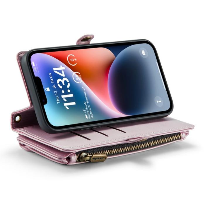 Caseme - CASEME Plånboksfodral Konstläder för iPhone 14 Plus med kortfack - Rosa