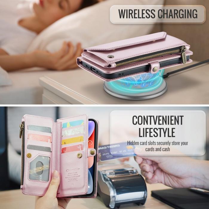 Caseme - CASEME Plånboksfodral Konstläder för iPhone 14 Plus med kortfack - Rosa