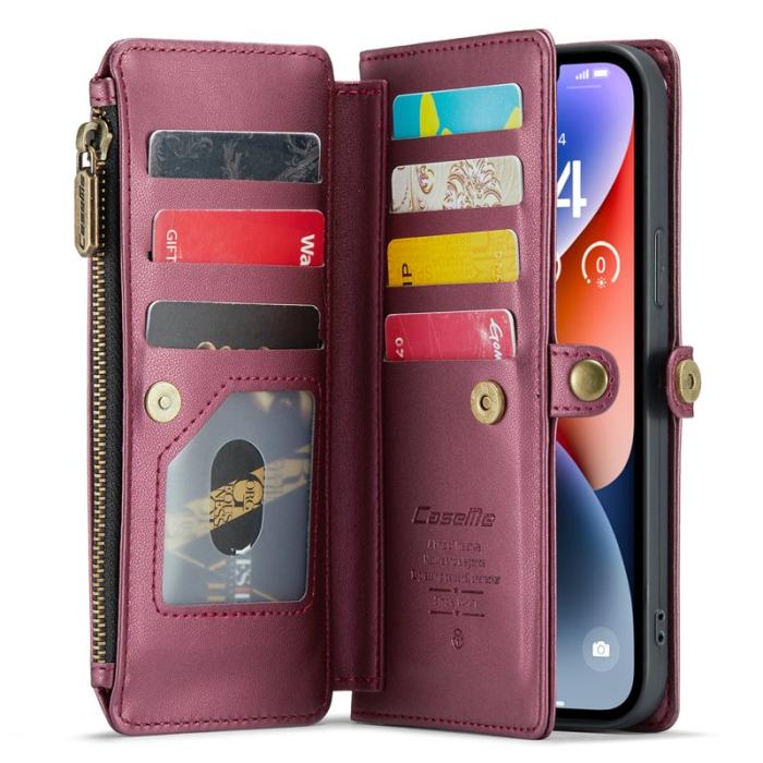 Caseme - CASEME Plånboksfodral Konstläder för iPhone 14 Plus - Vinröd