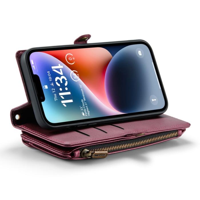 Caseme - CASEME Plånboksfodral Konstläder för iPhone 14 Plus - Vinröd