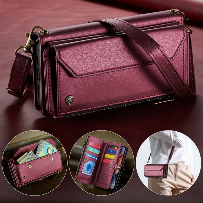 Caseme - CASEME Plånboksfodral Konstläder för iPhone 14 Plus - Vinröd