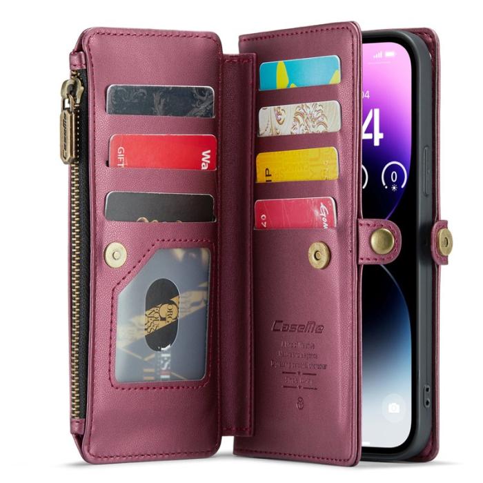 Caseme - CASEME Plånboksfodral Konstläder för iPhone 14 Pro Max - Vinröd