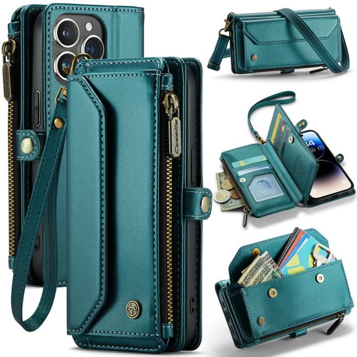Caseme - CASEME C36 Läderfodral för iPhone 14 Pro med kortfack - Grön