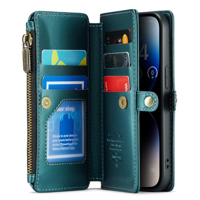 Caseme - CASEME C36 Läderfodral för iPhone 14 Pro med kortfack - Grön