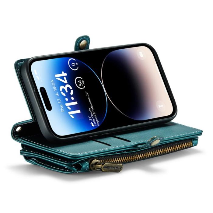 Caseme - CASEME C36 Läderfodral för iPhone 14 Pro med kortfack - Grön