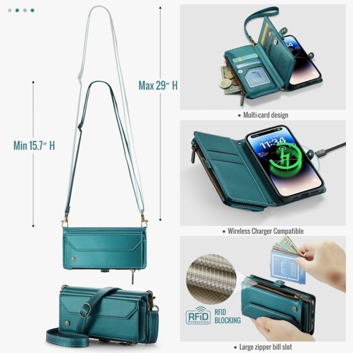 Caseme - CASEME C36 Läderfodral för iPhone 14 Pro med kortfack - Grön