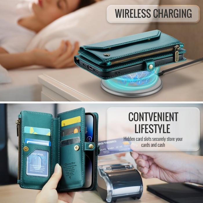 Caseme - CASEME C36 Läderfodral för iPhone 14 Pro med kortfack - Grön