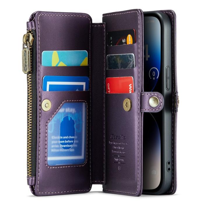 Caseme - CASEME C36 Läderfodral för iPhone 14 Pro med kortfack - Lila