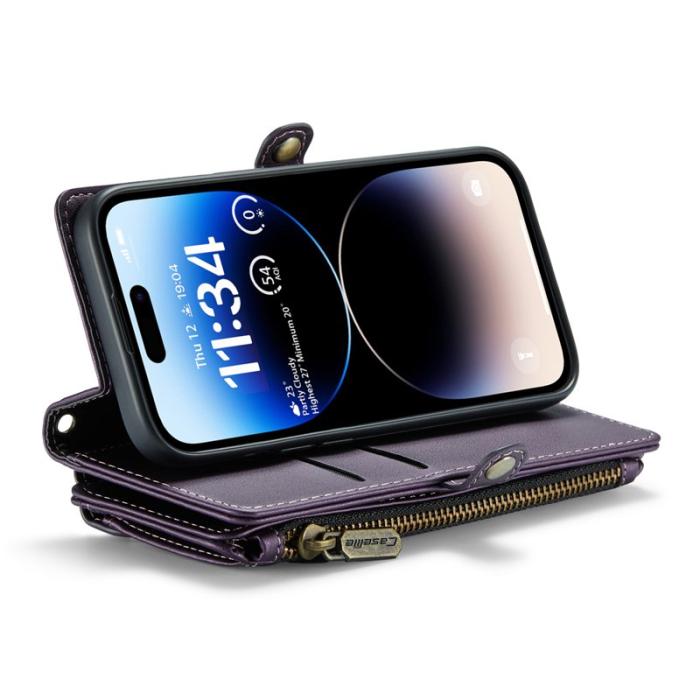 Caseme - CASEME C36 Läderfodral för iPhone 14 Pro med kortfack - Lila