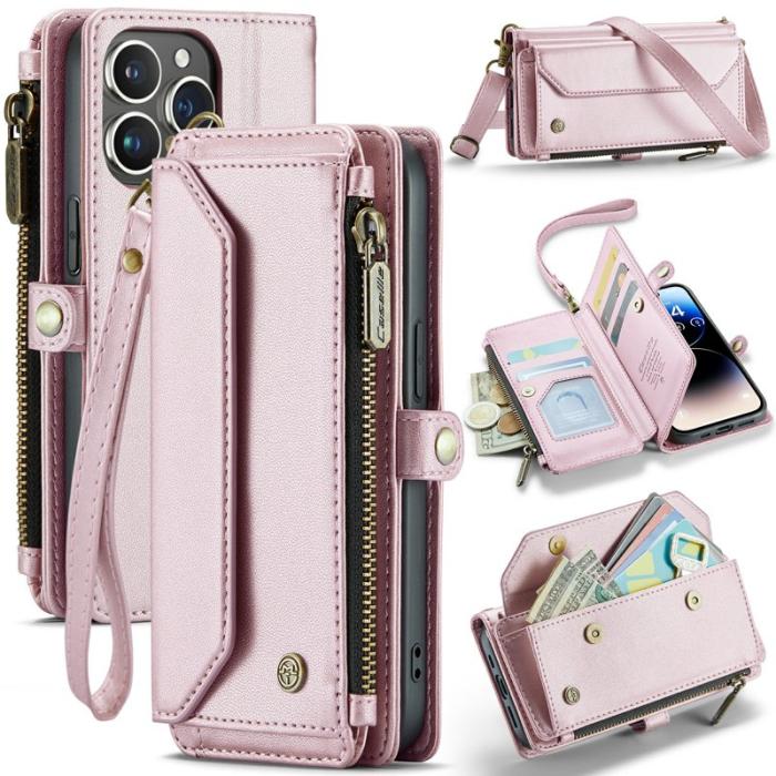 Caseme - CASEME C36 Läderfodral för iPhone 14 Pro med kortfack - Rosa