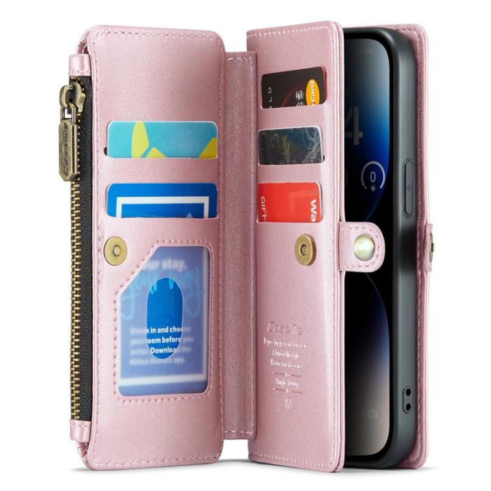 Caseme - CASEME C36 Läderfodral för iPhone 14 Pro med kortfack - Rosa