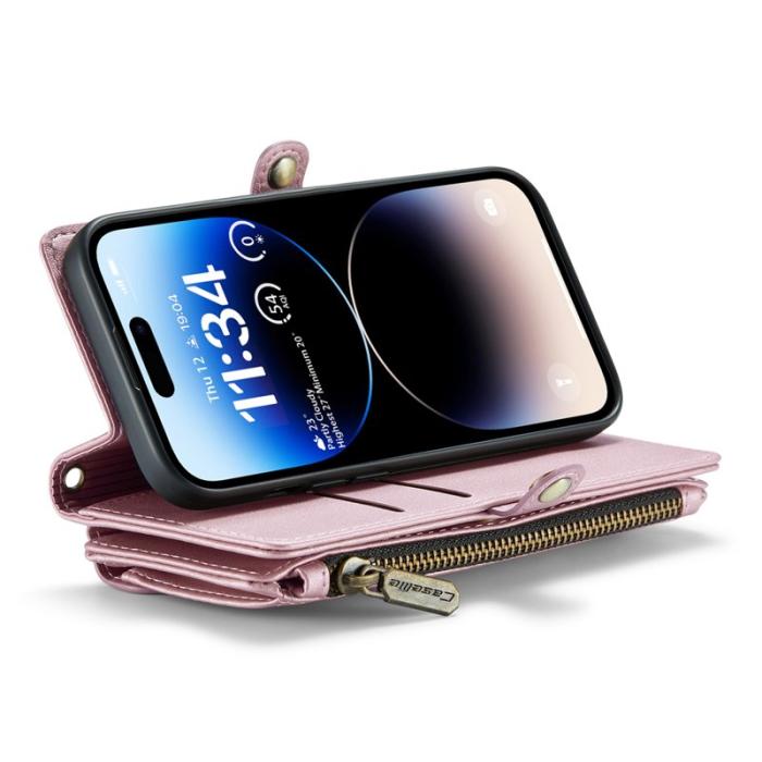 Caseme - CASEME C36 Läderfodral för iPhone 14 Pro med kortfack - Rosa