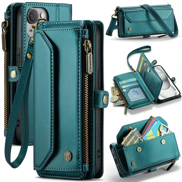 Caseme - CASEME C36 Läderfodral för iPhone 15 med kortfack - Grön