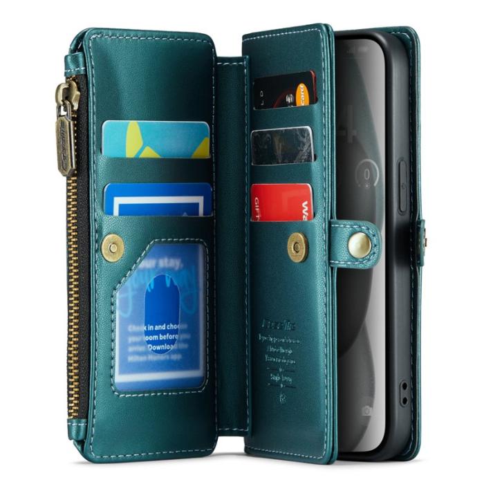 Caseme - CASEME C36 Läderfodral för iPhone 15 med kortfack - Grön